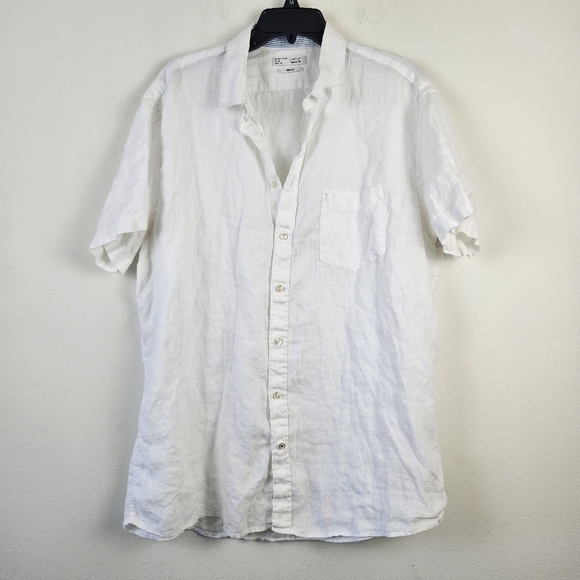 Celio Men's Regular Fit 100% Linen White Short Sleeved button-down Shirt Size 18 - Picture 1 of 5